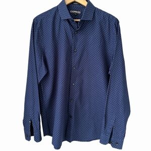 Express Sz L 16-16.5 100% Cotton Men's Dark Blue Button Down Long Sleeve Shirt